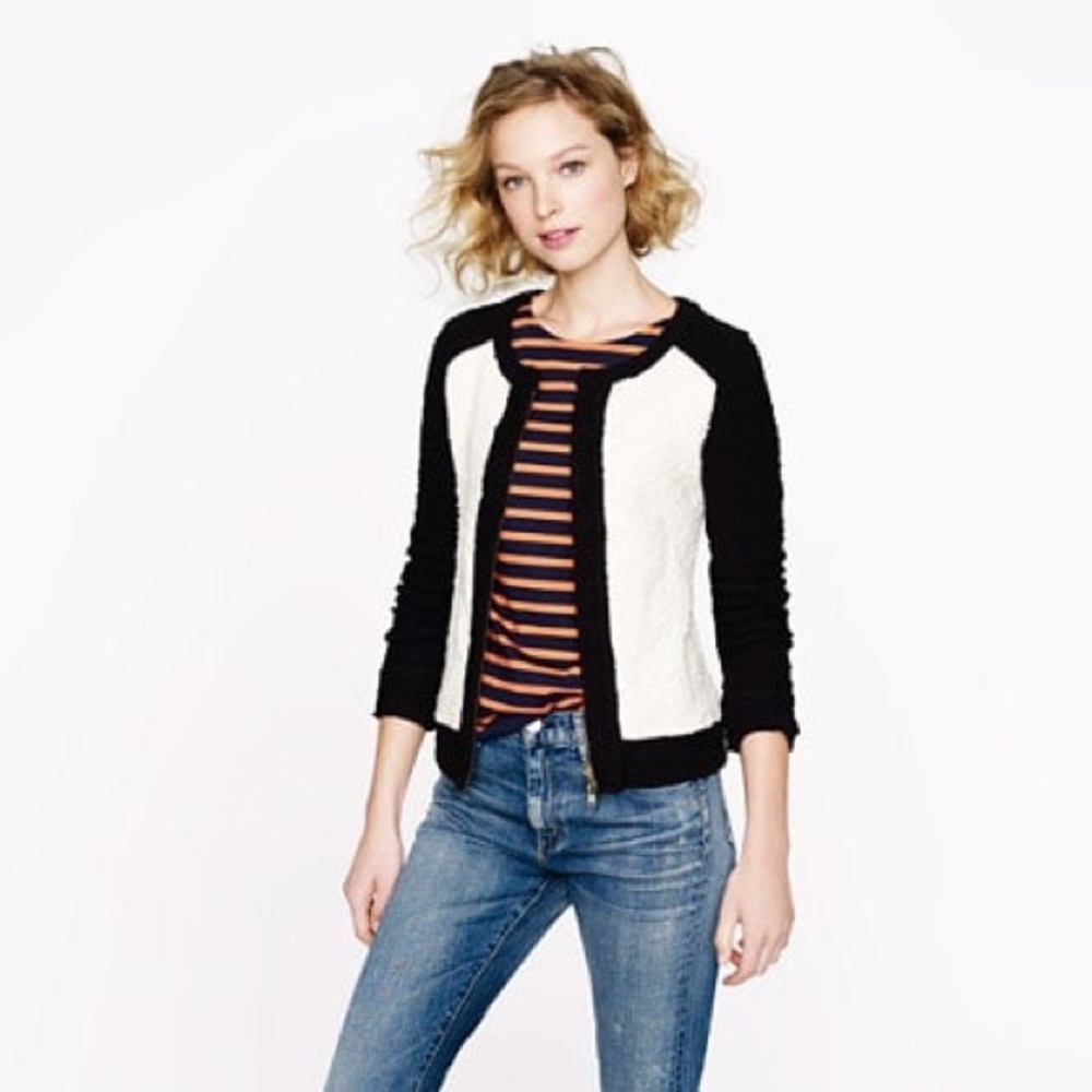 NWT J.Crew cream & black zip cardigan size Medium